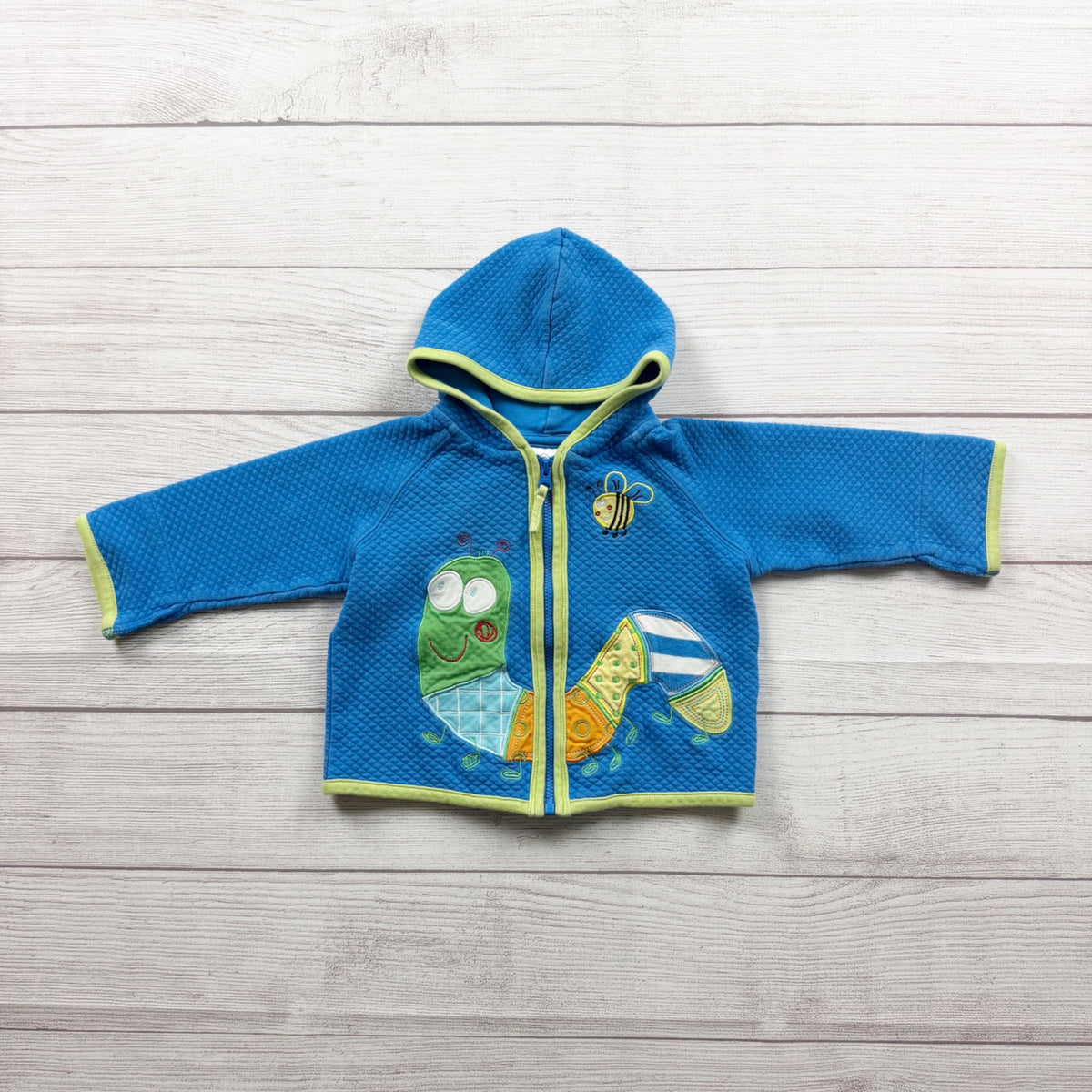 Hanna Andersson Baby Zip Up Hoodie Caterpillar Bee Blue Cotton Blend 6-12 Months
