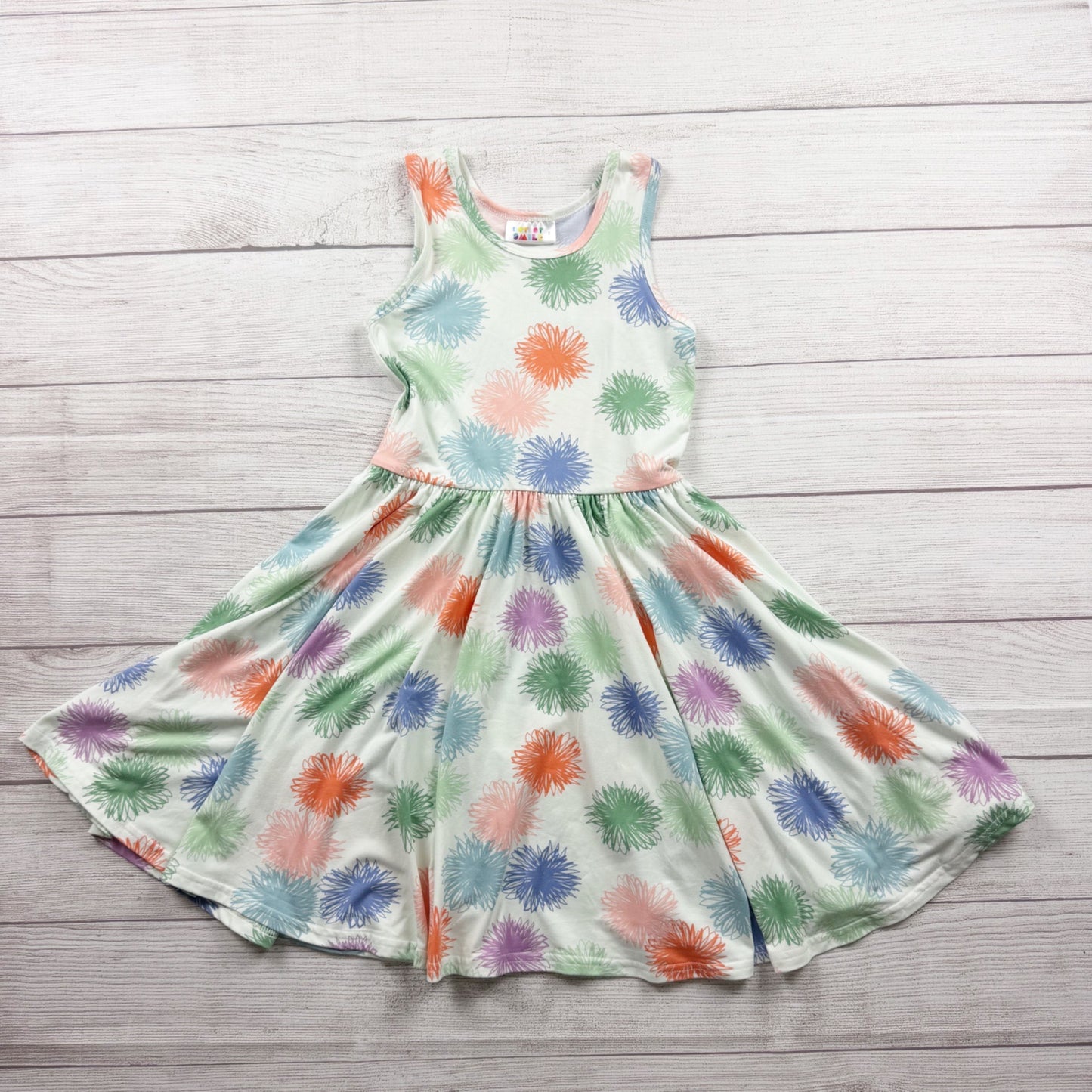 Dot Dot Smile DDS Girls Twirl Dress Rainbow Firework Sleeveless Stretch 7