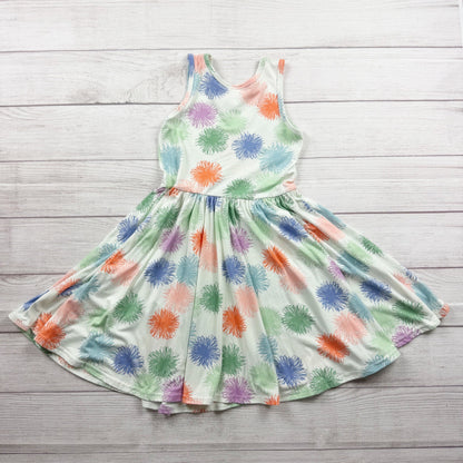 Dot Dot Smile DDS Girls Twirl Dress Rainbow Firework Sleeveless Stretch 7