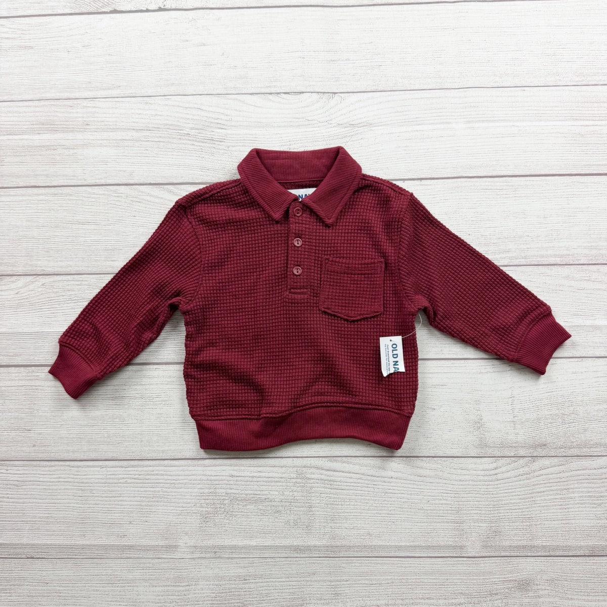 Old Navy Baby Boy Maroon Waffle Knit Polo Front Pocket NWT 12-18 Months