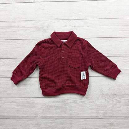 Old Navy Baby Boy Maroon Waffle Knit Polo Front Pocket NWT 12-18 Months