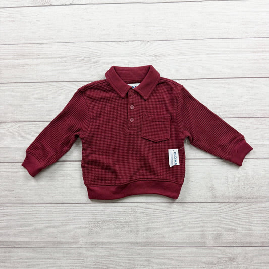 Old Navy Baby Boy Maroon Waffle Knit Polo Front Pocket NWT 12-18 Months