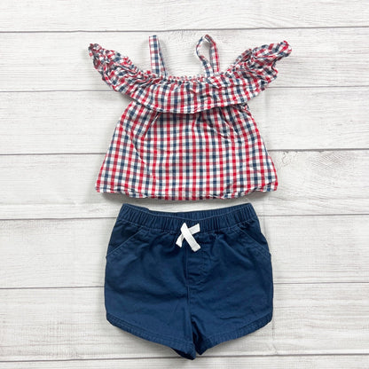 Celebrate Kids Outfit Set Red Gingham Ruffle Top Navy Shorts Two-Piece Set 3T