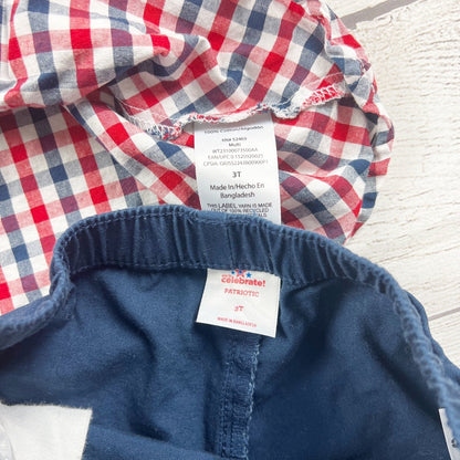 Celebrate Kids Outfit Set Red Gingham Ruffle Top Navy Shorts Two-Piece Set 3T