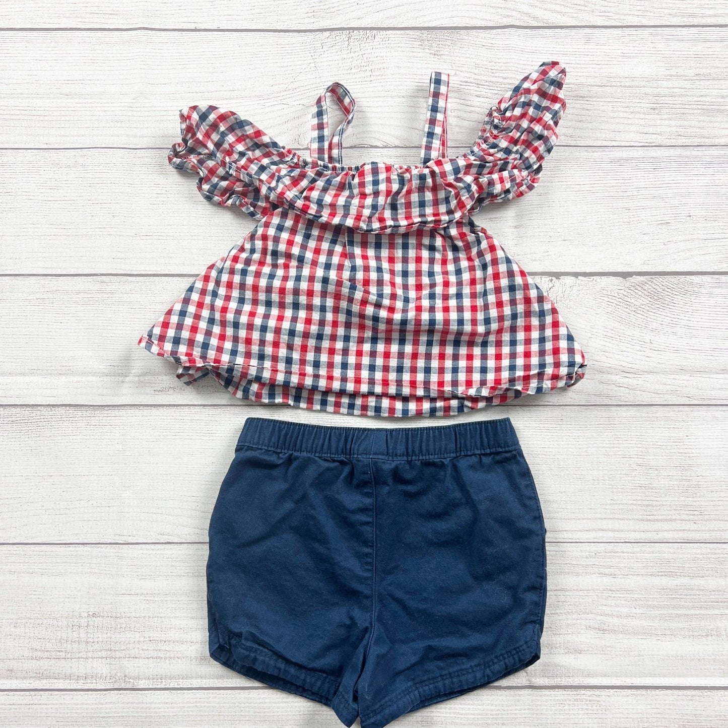 Celebrate Kids Outfit Set Red Gingham Ruffle Top Navy Shorts Two-Piece Set 3T