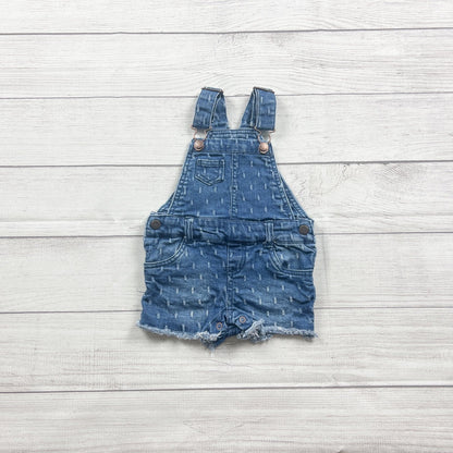 Genuine Kids OshKosh Denim Shortalls Dotted Short Overall Frayed Hem 9-12 Months