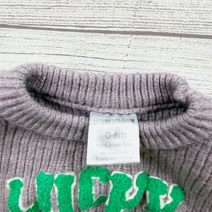 Spearmint LOVE Lucky Charm Baby Sweater Knit 100% Wool 0-6 Months