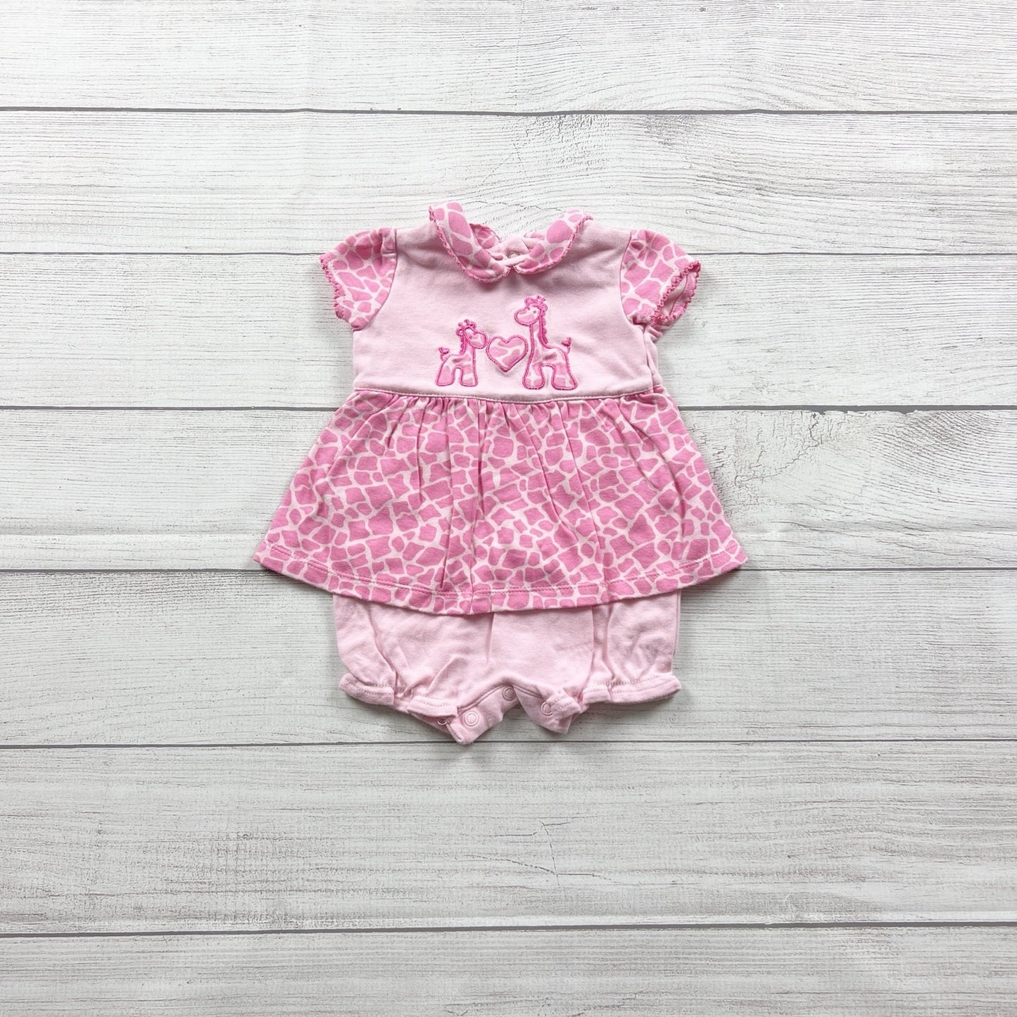 Okie Dokie Baby Girl Romper Giraffe Print Skirted One-Piece Outfit 0-3 Months