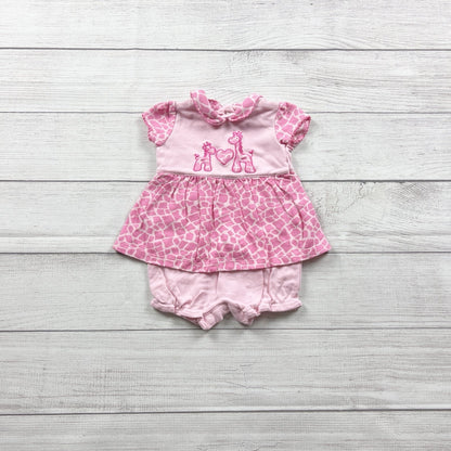 Okie Dokie Baby Girl Romper Giraffe Print Skirted One-Piece Outfit 0-3 Months