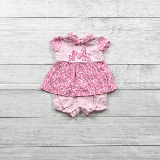 Okie Dokie Baby Girl Romper Giraffe Print Skirted One-Piece Outfit 0-3 Months