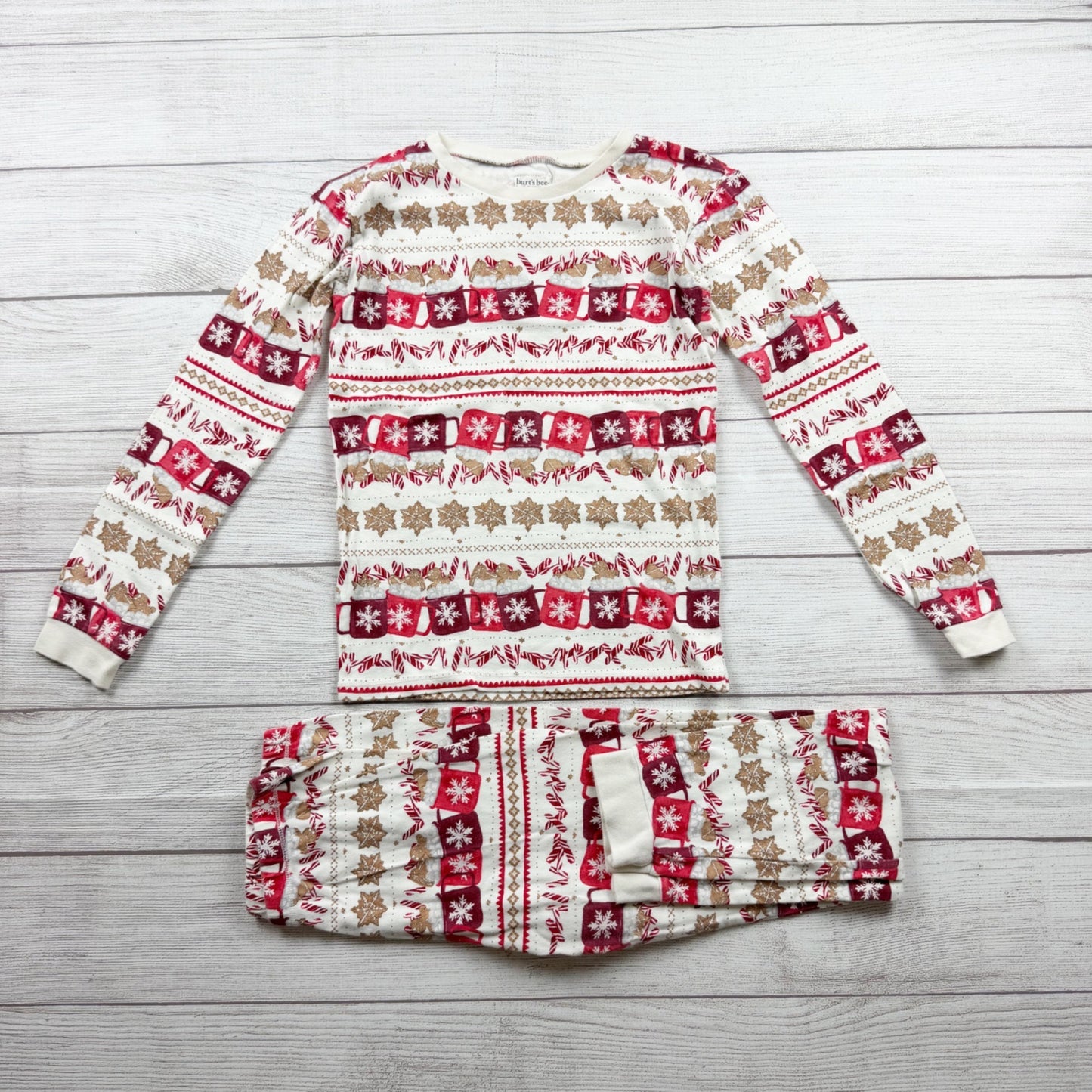 Burt's Bees Kids Holiday Pajama Set Red White Snowflake Candy Cane Pattern 10