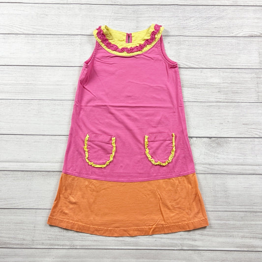 Hanna Andersson Girls Colorblock Tank Dress Sleeveless Ruffle Pockets 6-7