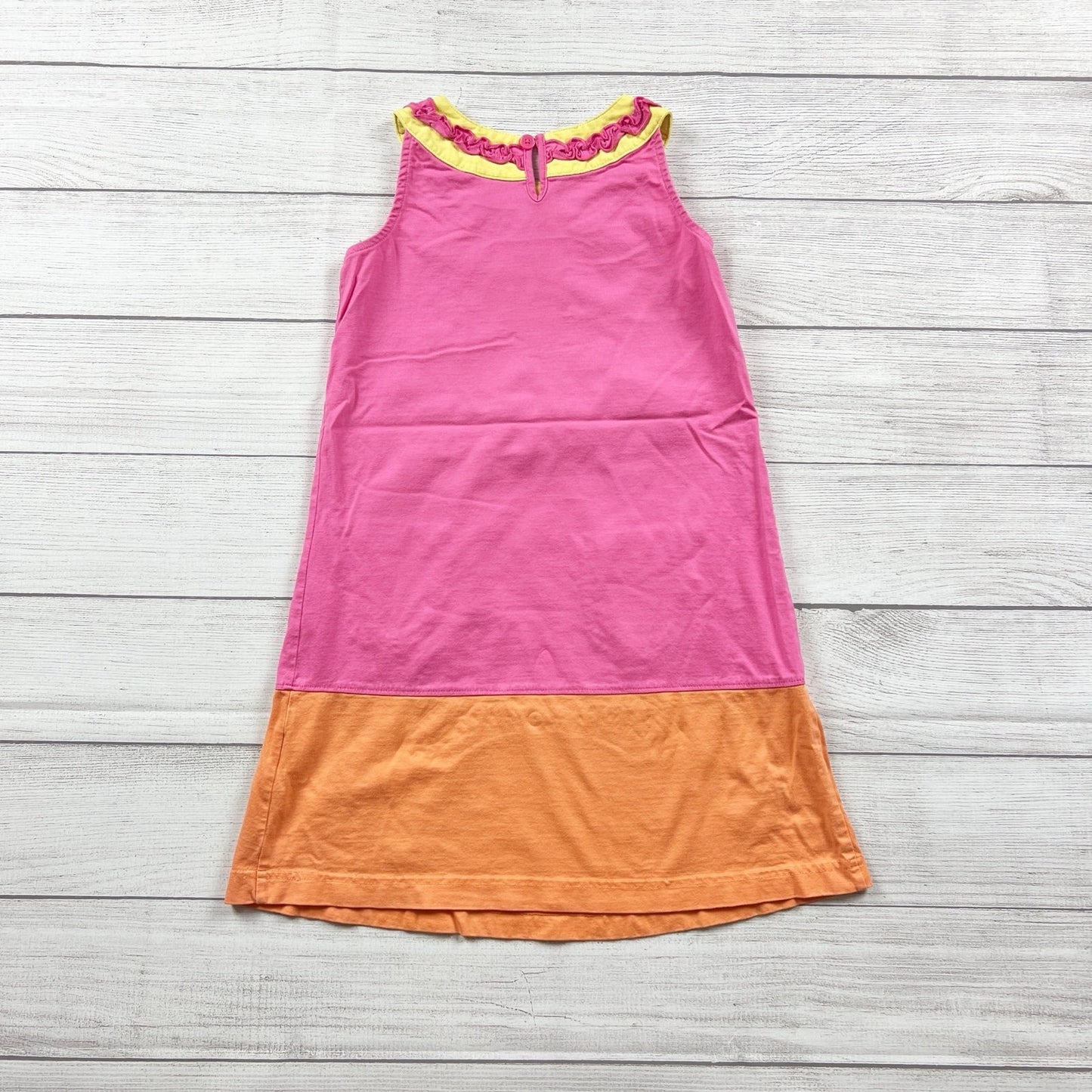 Hanna Andersson Girls Colorblock Tank Dress Sleeveless Ruffle Pockets 6-7