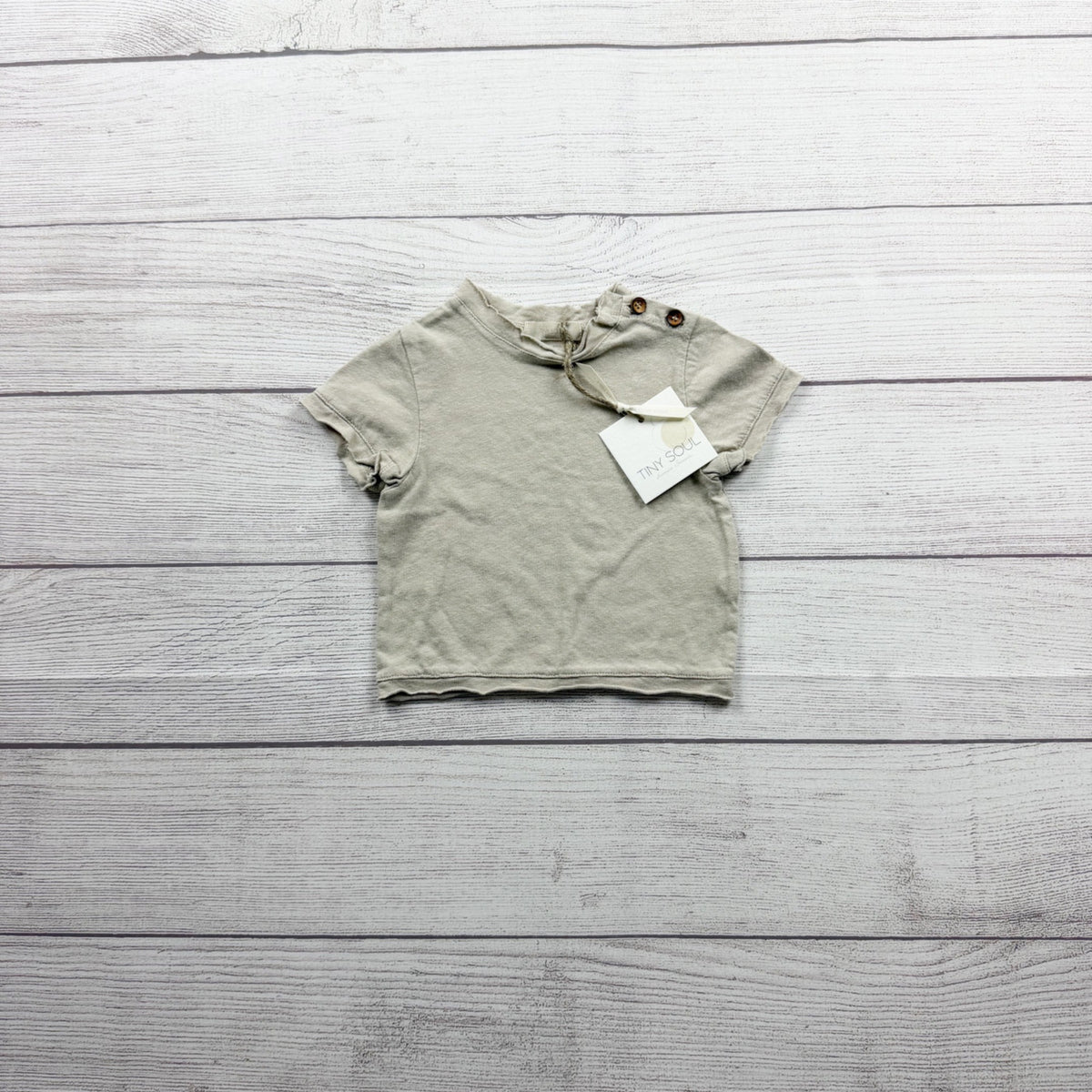 Tiny Soul Short Sleeve Button Detail Top Beige Cotton Linen Blend NWT 3-6 Months
