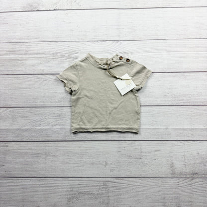 Tiny Soul Short Sleeve Button Detail Top Beige Cotton Linen Blend NWT 3-6 Months