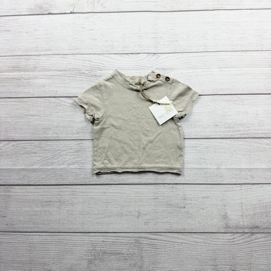 Tiny Soul Short Sleeve Button Detail Top Beige Cotton Linen Blend NWT 3-6 Months