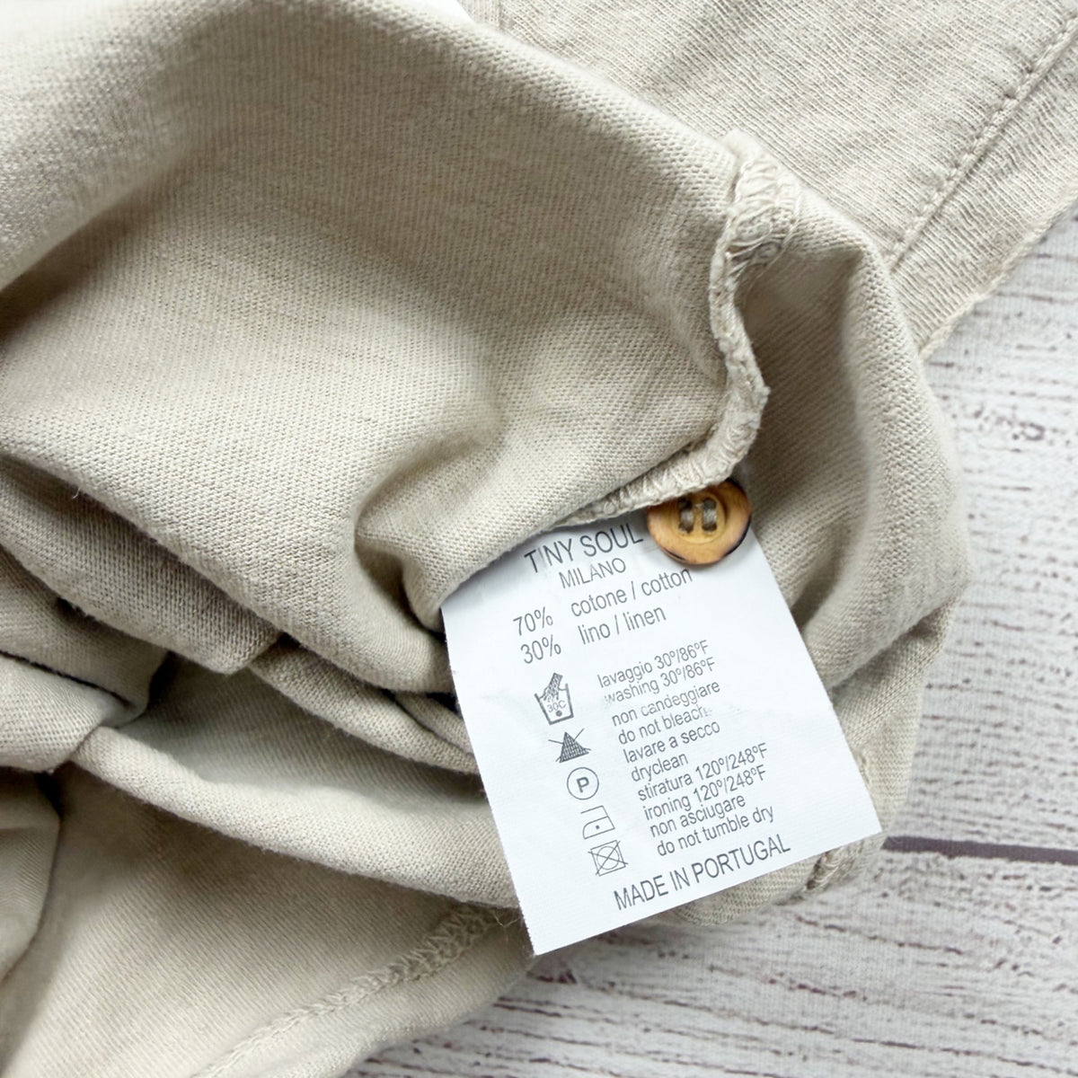 Tiny Soul Short Sleeve Button Detail Top Beige Cotton Linen Blend NWT 3-6 Months