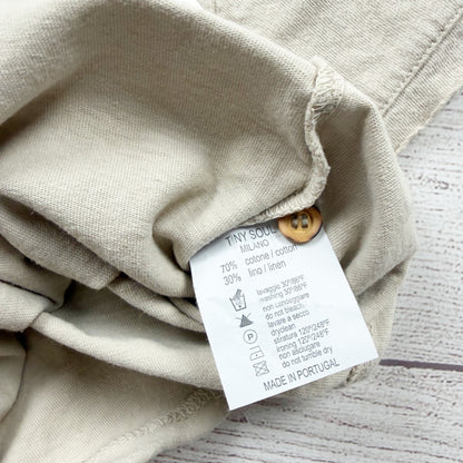 Tiny Soul Short Sleeve Button Detail Top Beige Cotton Linen Blend NWT 3-6 Months
