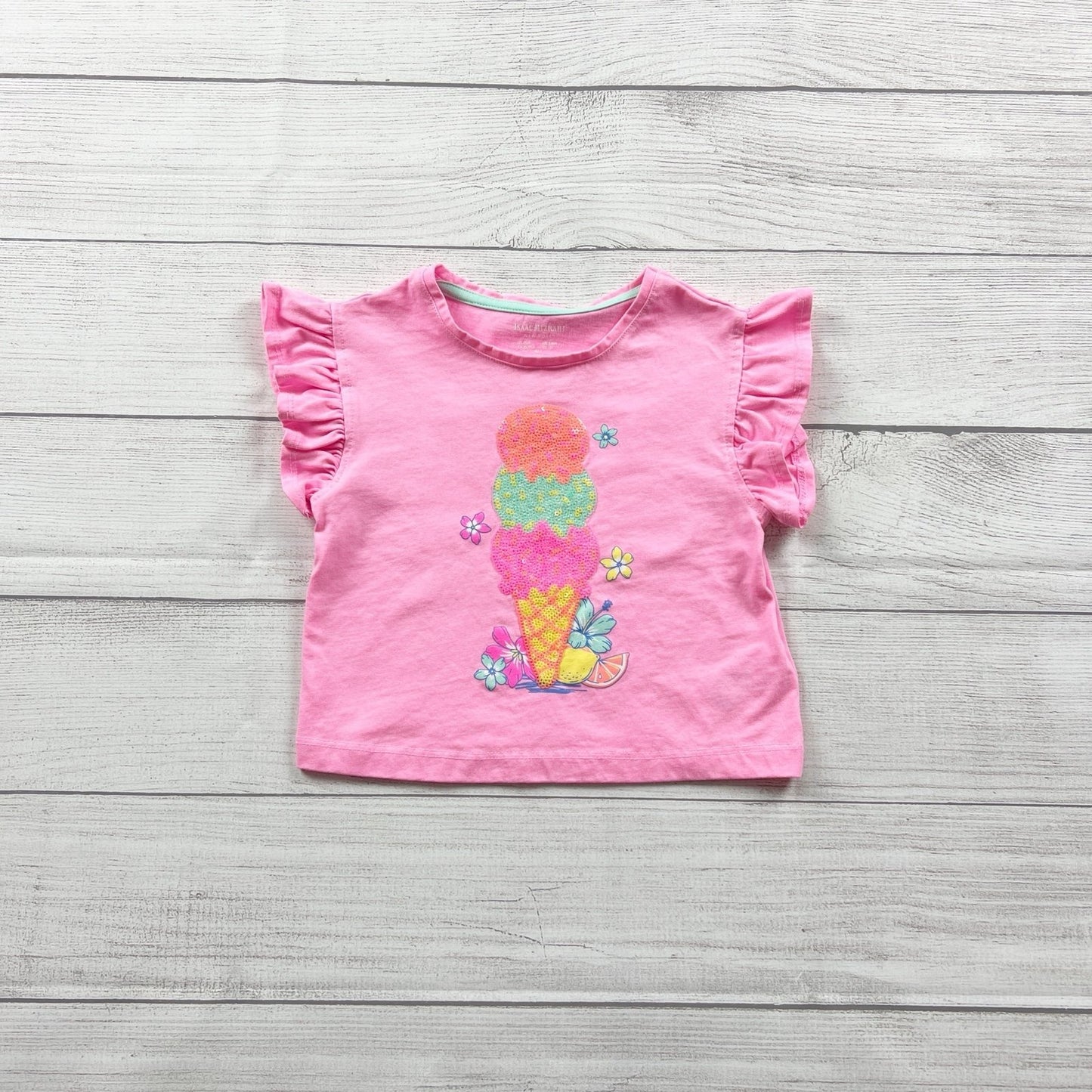 Isaac Mizrahi New York Girls Ice Cream T-Shirt Pink Ruffle Sleeve Graphic Tee 4