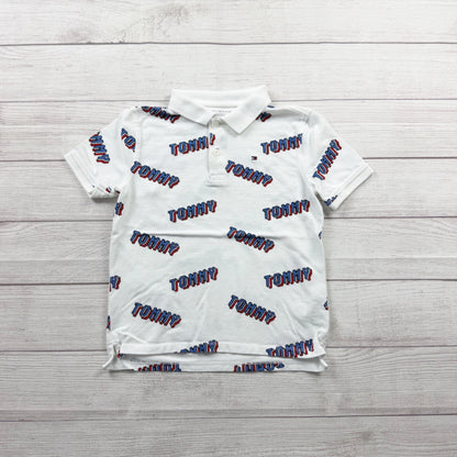 Tommy Hilfiger Boys Polo Shirt Allover “Tommy” Logo Print Short Sleeve M 8-10