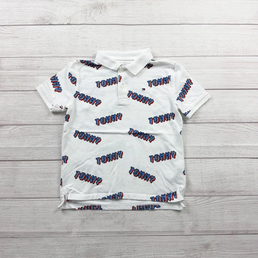 Tommy Hilfiger Boys Polo Shirt Allover “Tommy” Logo Print Short Sleeve M 8-10