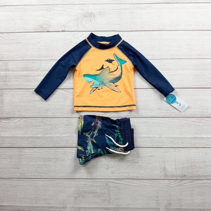 Carter's Shark Rash Guard Swim Trunk Set UPF 50+ Sun Protection NWT  3-6 Months