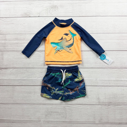 Carter's Shark Rash Guard Swim Trunk Set UPF 50+ Sun Protection NWT  3-6 Months