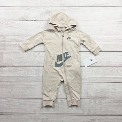Nike Baby Beige Hooded Full Zip Cotton Coverall Romper Outfit NWT 6-9 Months