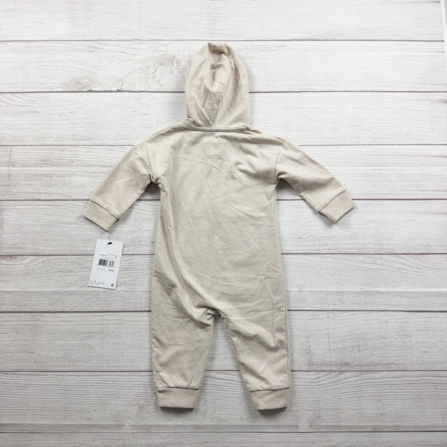 Nike Baby Beige Hooded Full Zip Cotton Coverall Romper Outfit NWT 6-9 Months