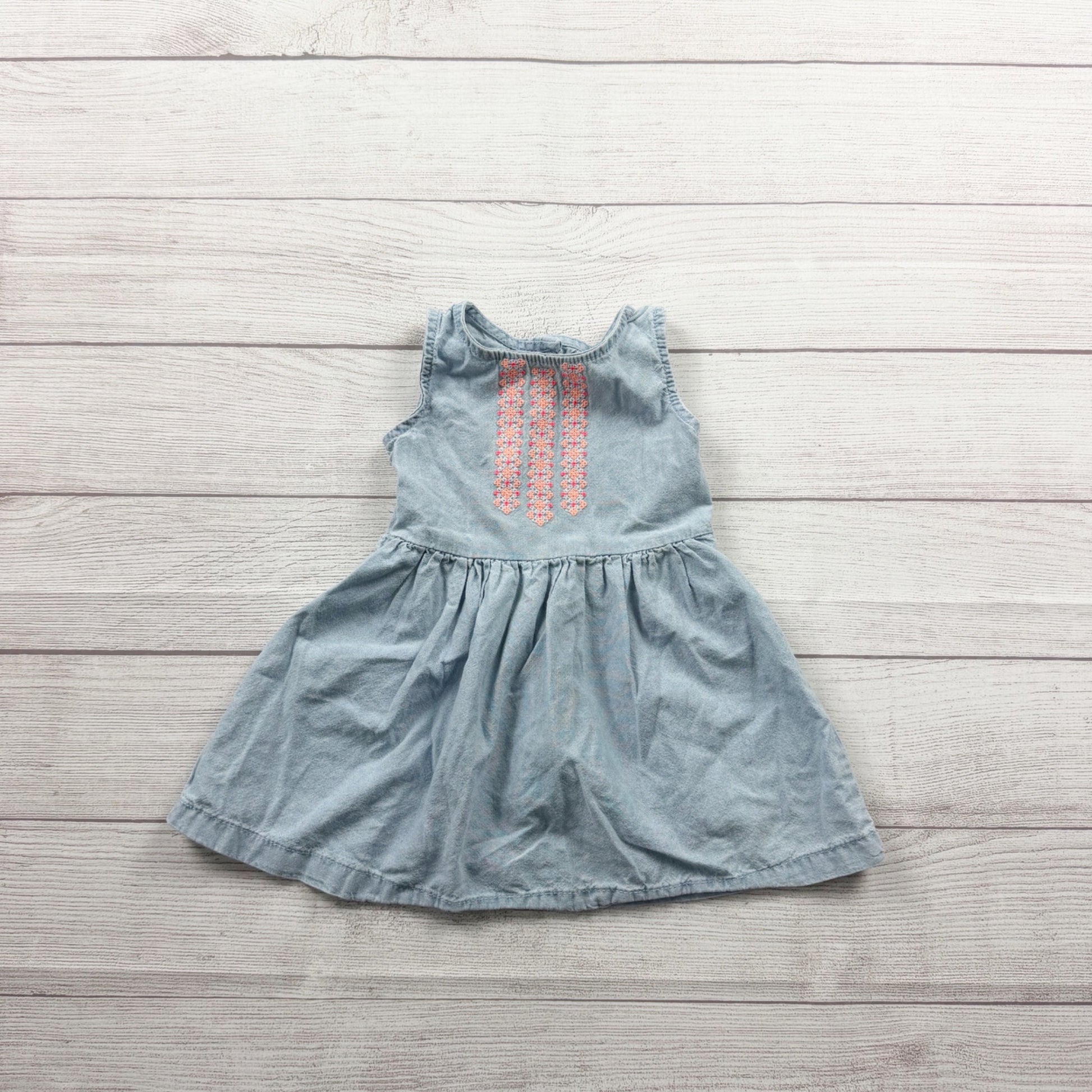 Carter's Baby Girl Sleeveless Embroidered Denim Dress 9-12 Months – Thrifty Threads Kids