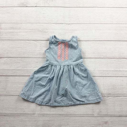 Carter’s Baby Girl Sleeveless Embroidered Denim Dress 9-12 Months