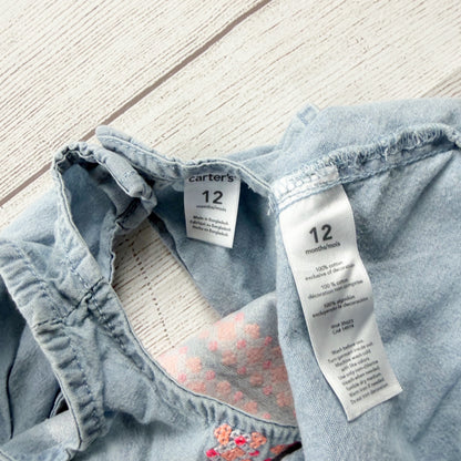Carter’s Baby Girl Sleeveless Embroidered Denim Dress 9-12 Months