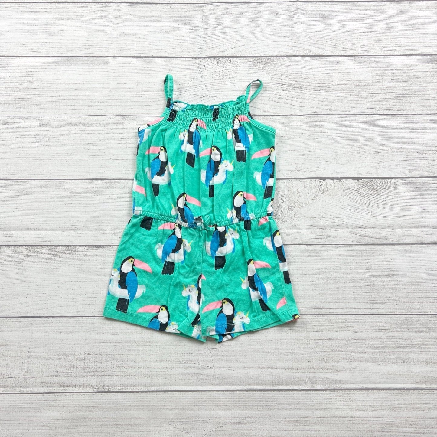 Okie Dokie Kids Toucan Print Green Sleeveless Romper 3T
