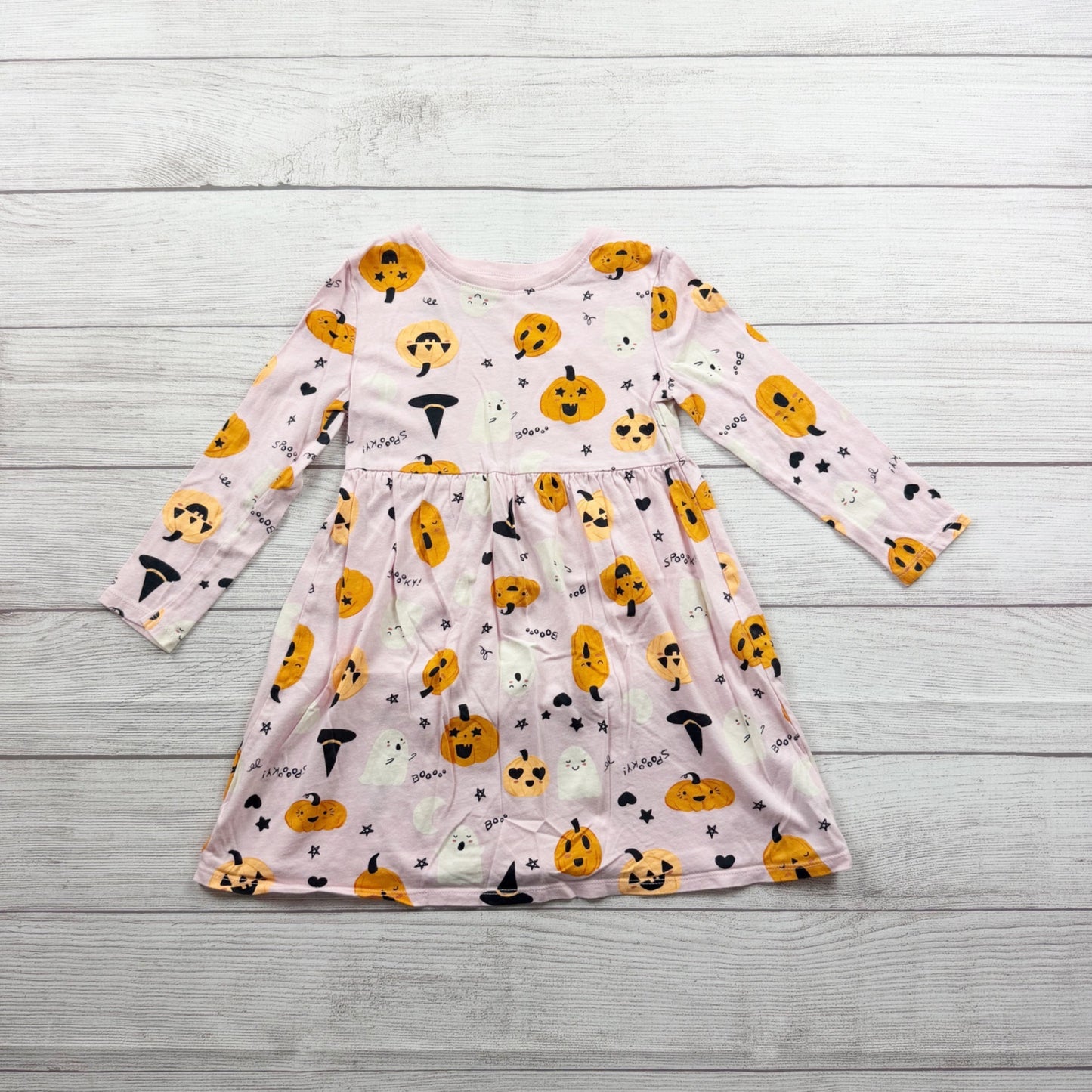 Old Navy Toddler Girls Halloween Long Sleeve Dress Pink Pumpkins Ghosts 4T