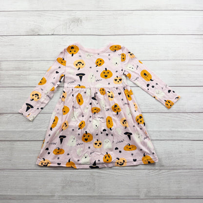 Old Navy Toddler Girls Halloween Long Sleeve Dress Pink Pumpkins Ghosts 4T