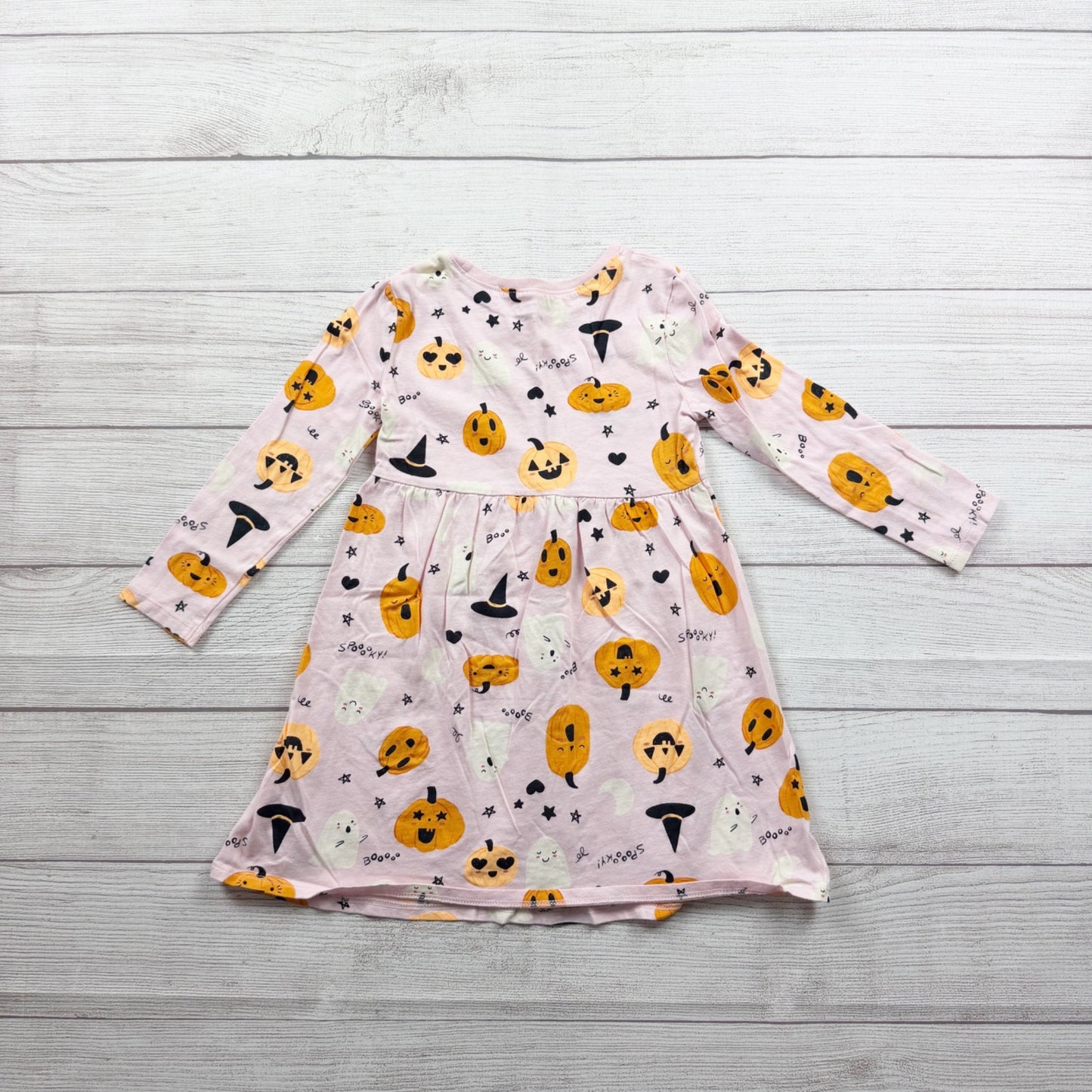 Old Navy Toddler Girls Halloween Long Sleeve Dress Pink Pumpkins Ghosts 4T