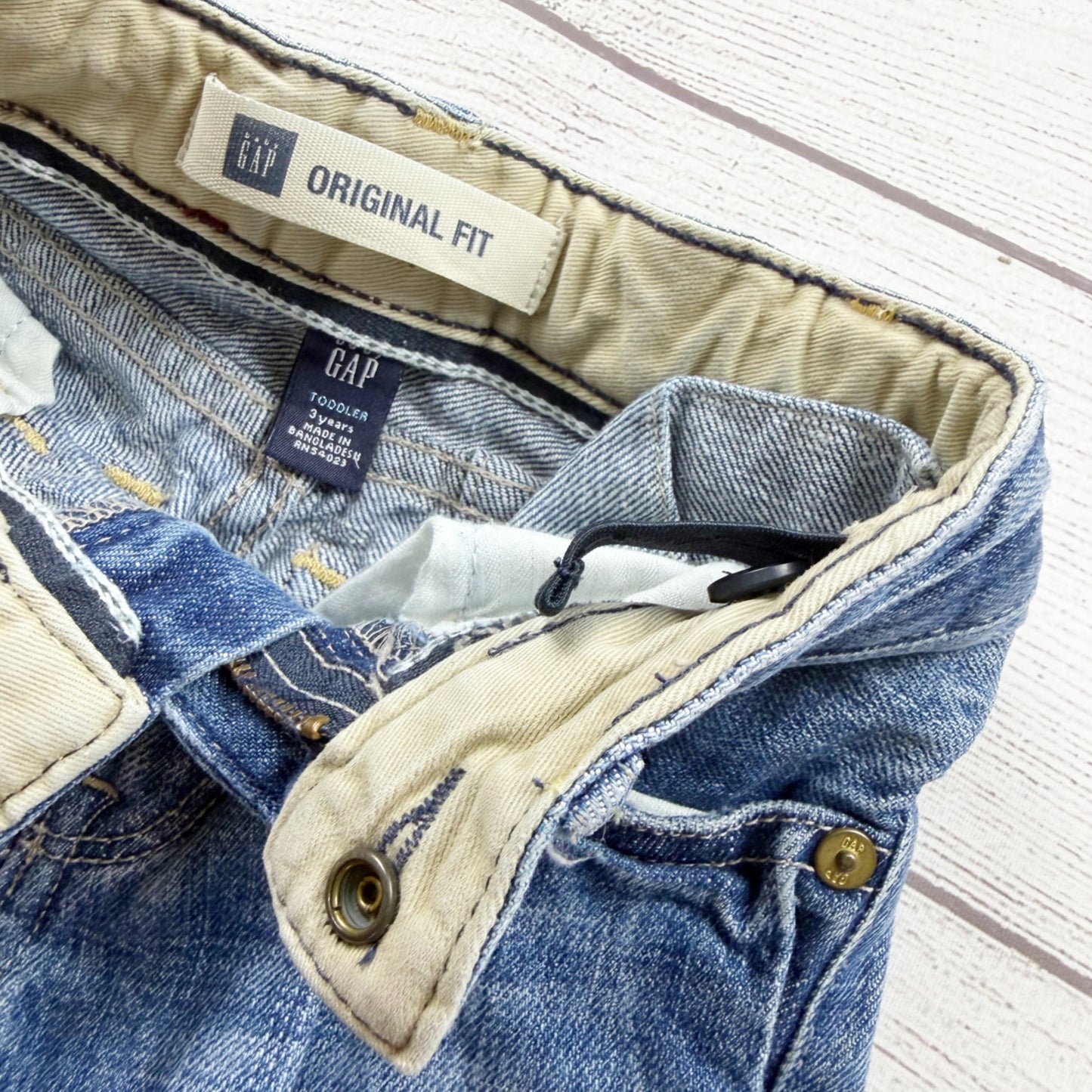 Gap Toddler Boys Original Fit Denim Distressed Blue Jeans Adjustable Waist 3T