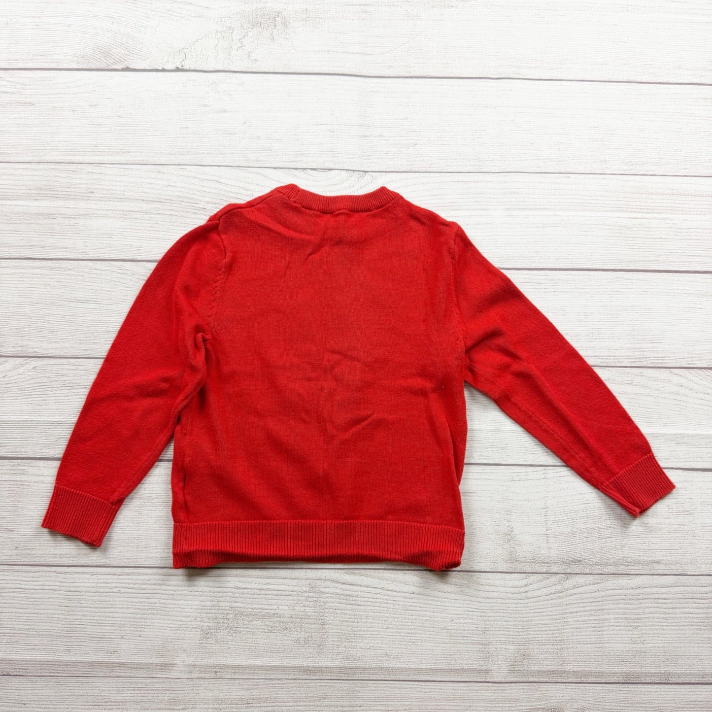 H&M Kids Holiday Reindeer Graphic Red Long Sleeve Crewneck Sweatshirt 5-6