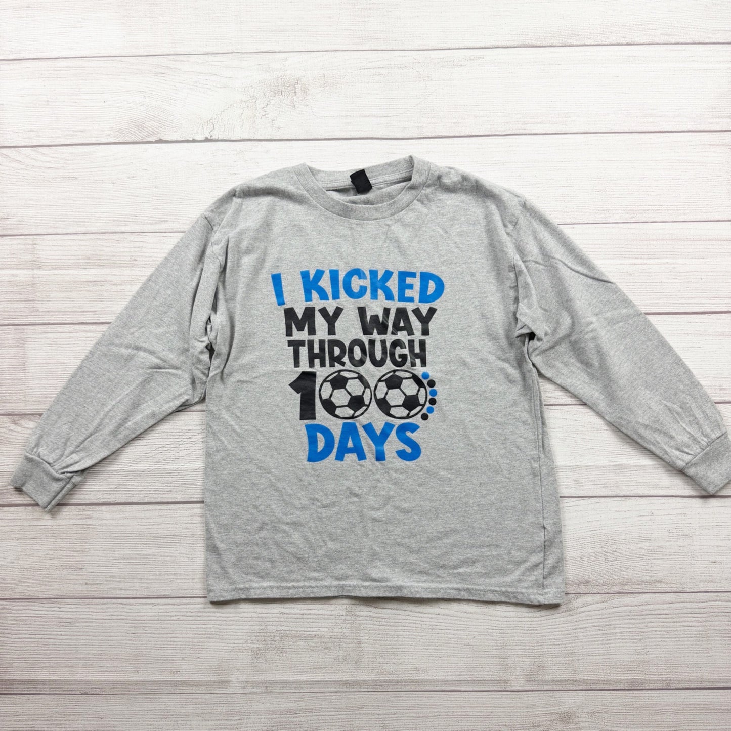 Gildan I Kicked My Way Through 100 Days School Long Sleeve Shirt Gray M