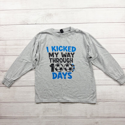Gildan I Kicked My Way Through 100 Days School Long Sleeve Shirt Gray M