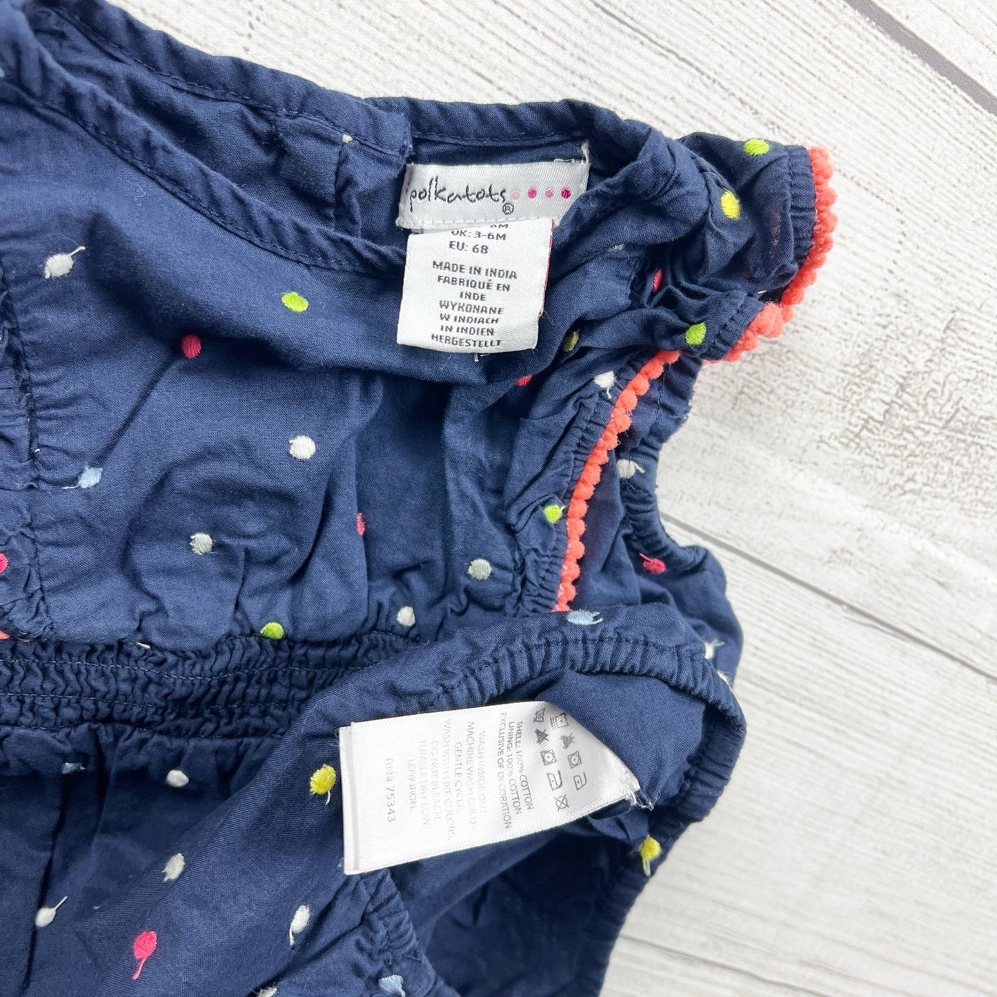 Polka Tots Infant Navy Blue Printed Romper Lightweight 3-6 Months