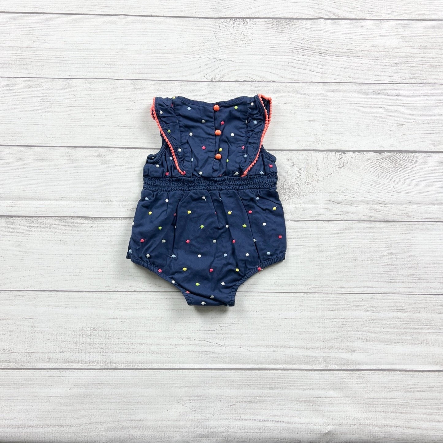 Polka Tots Infant Navy Blue Printed Romper Lightweight 3-6 Months
