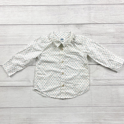 Old Navy Baby Boys White Button Up Shirt Dot Pattern Long Sleeve 12-18 Months