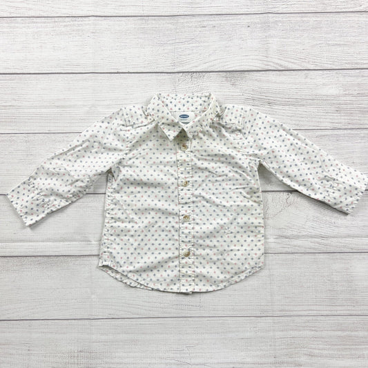 Old Navy Baby Boys White Button Up Shirt Dot Pattern Long Sleeve 12-18 Months