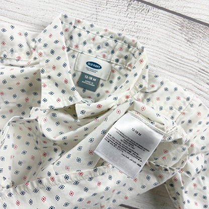 Old Navy Baby Boys White Button Up Shirt Dot Pattern Long Sleeve 12-18 Months