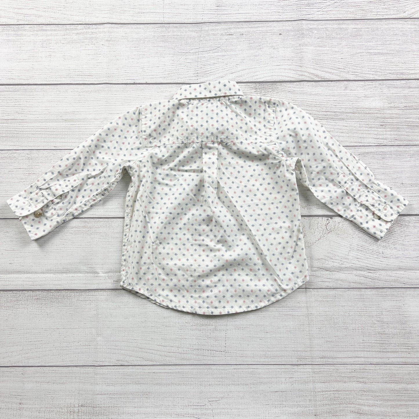 Old Navy Baby Boys White Button Up Shirt Dot Pattern Long Sleeve 12-18 Months