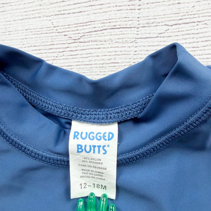 Rugged Butts Navy Blue Long Sleeve Swim Shirt Sun Protection UPF 12-18 Months