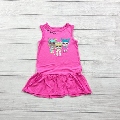 LOL Surprise! Pink Tank Dress Girls Road Trippin Glitter Graphic Hem XS 4-5