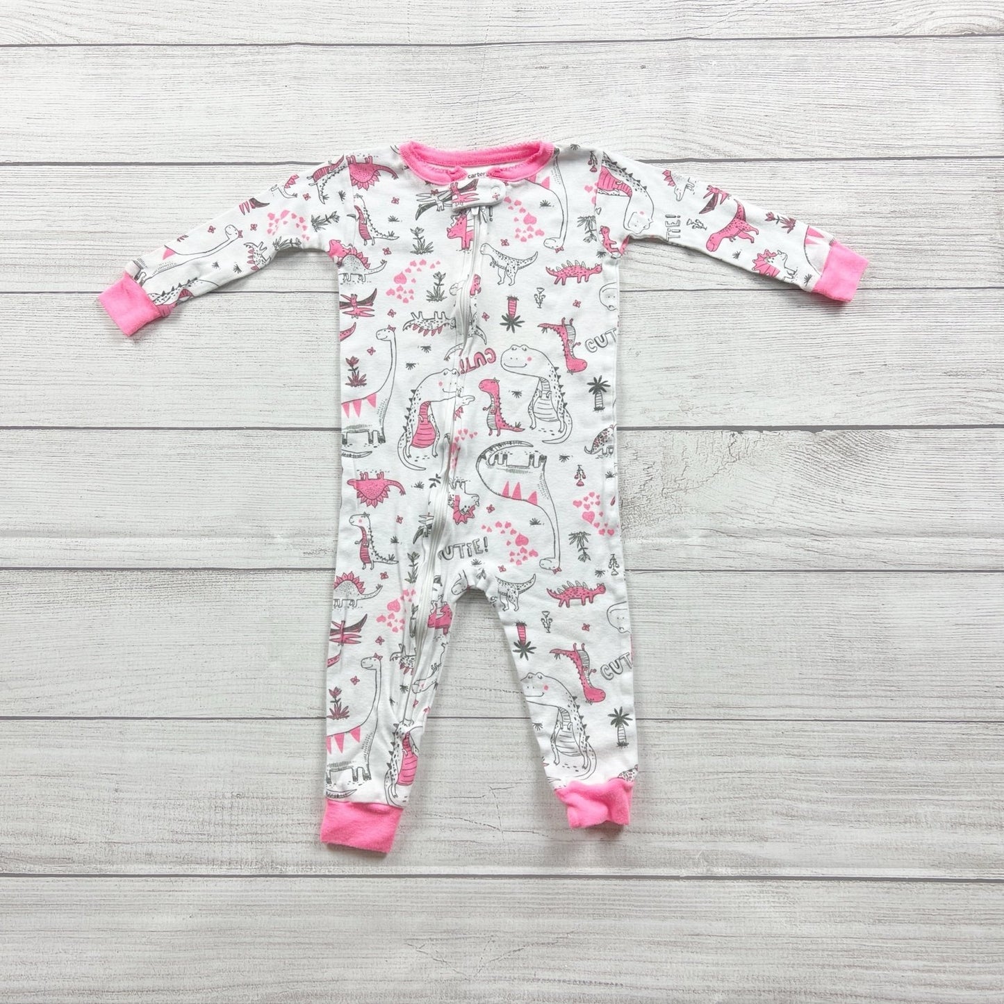 Carter’s Baby Girl Pajamas Dinosaur Print One Piece Sleeper Footless 9-12 Months