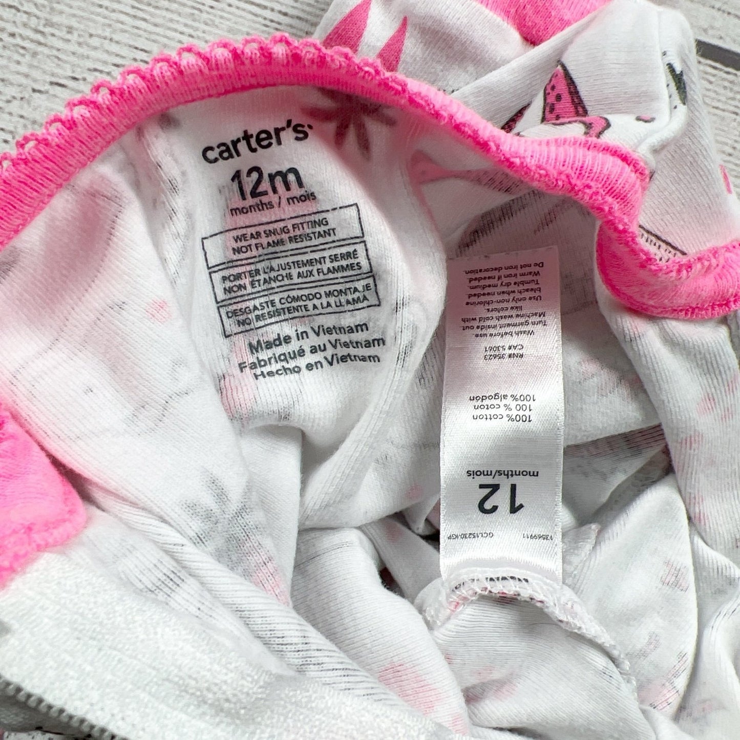 Carter’s Baby Girl Pajamas Dinosaur Print One Piece Sleeper Footless 9-12 Months